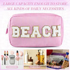 Sanwuta Seersucker Cosmetic Bags Beach Bags Chenille Letter Makeup Bag Stripe - Image 3