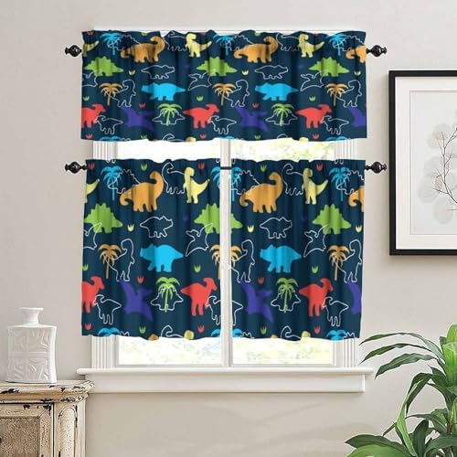 Boys Dinosaur Valance Curtains, Cartoon Dino Blackout Kids Window Treatments - Image 3