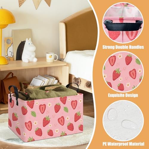 Rectangular Collapsible Storage Basket Toy Organizer Flower Strawberry - Image 3