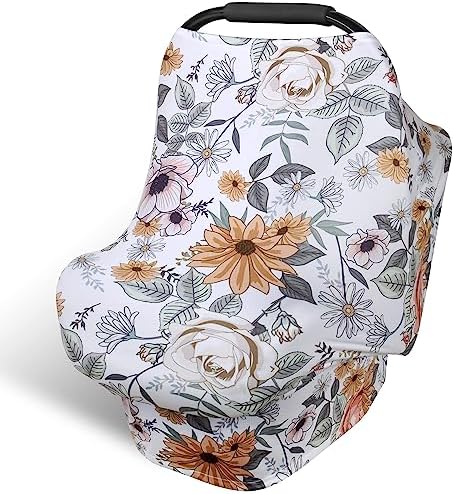 Rquite 4-in-1 Baby Car Seat Canopy, Stretchy Nursing Breastfeeding Cover by Rquite
