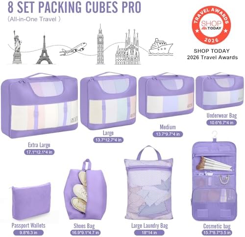 Veken 8 Set Packing Cubes for Travel Essentials, Anti-Wrinkle Buckled Suitcase - Image 2