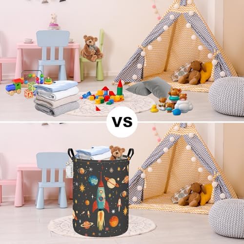 Space rocket Storage Bin Foldable Nursery Basket - Image 6