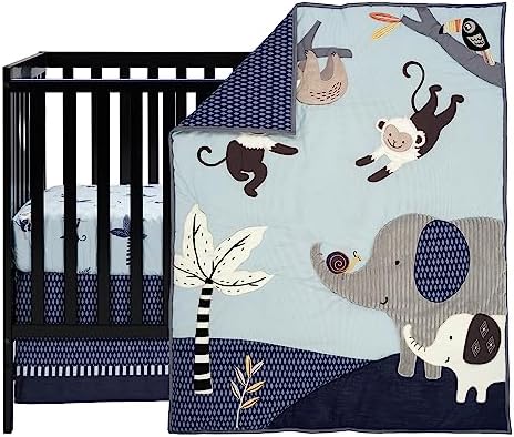 Lambs & Ivy Jungle Party 3-Piece Elephant/Monkey Baby Crib Bedding Set - Image 2