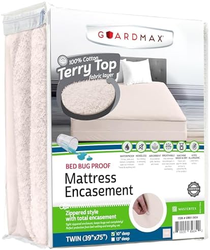 Guardmax Twin Mattress Encasement Zippered, 100% Waterproof Mattress Protector by Guardmax