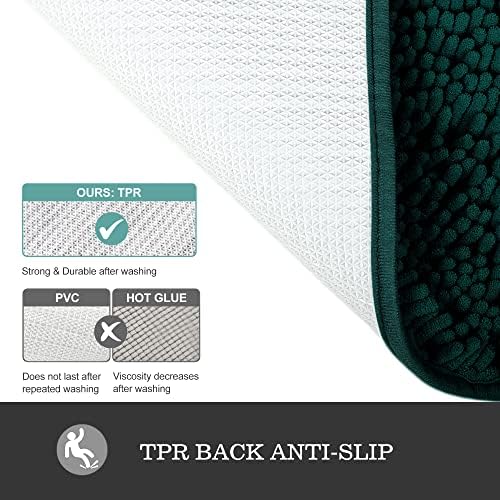Yeaban Chenille Dark Teal Bathroom Rug 26"x44", Non-Slip Rubber Backing - Image 4