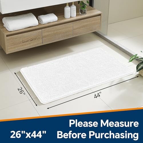 Chenille Bathroom Rug 26"x44" White, Non-Slip Plush Bath Mat - Image 2
