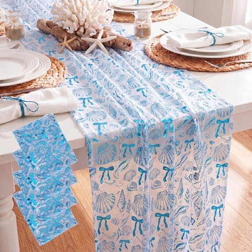 4 Pcs Last Toast Coast Blue Bow Table Runner Bachelorette Party by Windkream