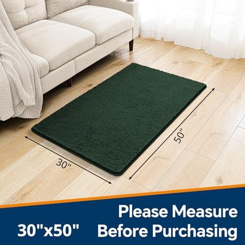 Chenille Bathroom Rug 30"x50" Dark Green, Large Plush Bath Mat - Image 2