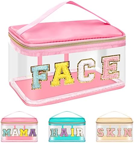 Iqimott Preppy Clear Makeup Bag Face Pouch, Chenille Letter Cosmetic Bag by Iqimott