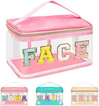Iqimott Preppy Clear Makeup Bag Face Pouch, Chenille Letter Cosmetic Bag by Iqimott
