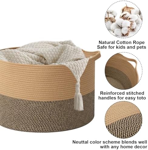 115L Extra Large Blanket Basket, Woven Laundry Basket-Jute&Black - Image 3