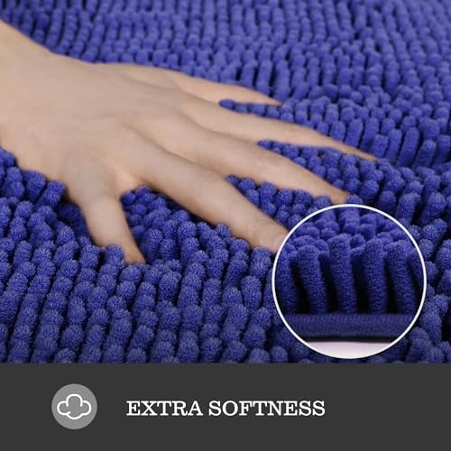 Yeaban Chenille Royal Blue Bathroom Runner Rug 24"x60" - Image 2