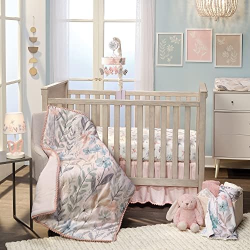 Lambs & Ivy Baby Blooms 3-Piece Pink Floral/Butterfly Baby Crib Bedding Set by LambsIvy