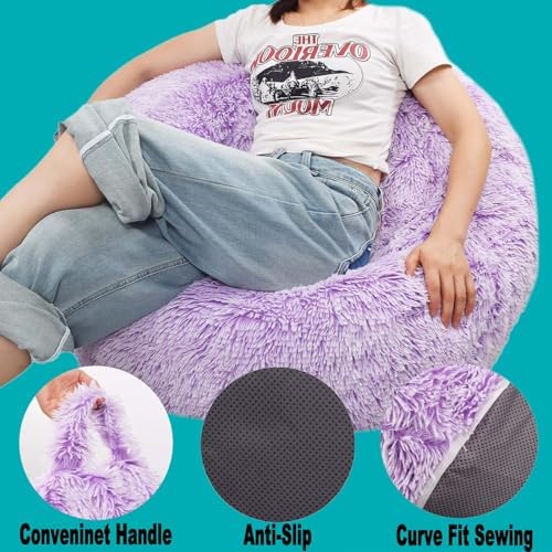 Fluffy Stuffed Animal Storage Bean Bag Chair Cover, Faux Fur Comfy Bean Bag - Image 5
