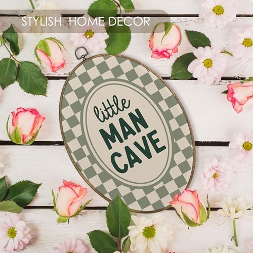 Fewgb Little Man Cave Boys Nursery Oval Wall Art Decor Framed Sign, Baby Boys - Image 6