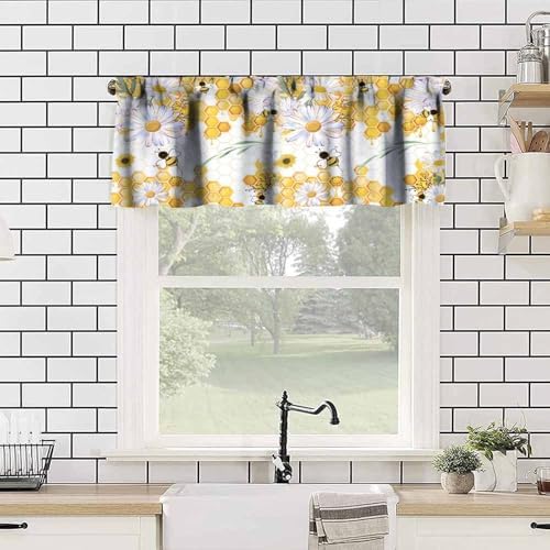 Girls Bee Valance Curtains, Spring Floral Watercolor Flower Honey Plants Window - Image 4