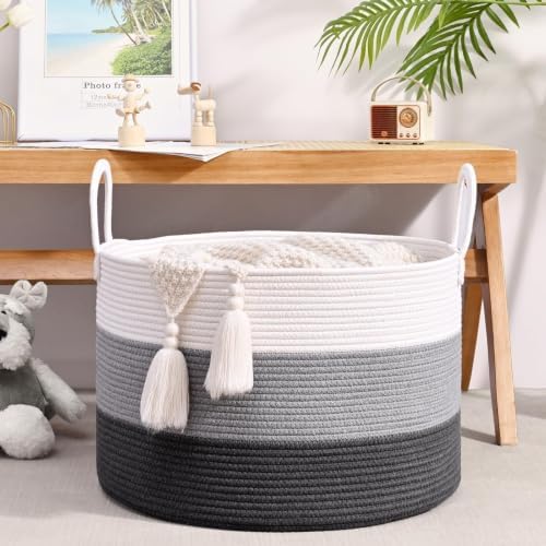 67L Large Woven Blanket Basket, Cotton Rope Baby Laundry Hamper - Image 2