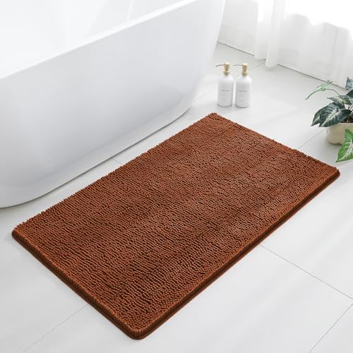 Chenille Bathroom Rug 30"x50" Rust, Large Plush Bath Mat by Kildoss