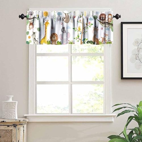 Kids Forest Animals Valance Curtains, Cartoon Elephants Giraffes, Lions Parrots - Image 5