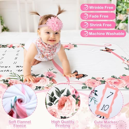 Chumia 6 Pcs Baby Monthly Milestone Blanket, Girl 60"x40" - Image 3