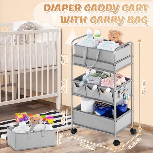 Honeydak 2in1 Baby Diaper Caddy Organizer Cart Bedside Rolling Cart - Image 2