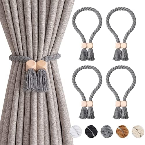 NICEEC 4 Pack Wooden Cube Magnetic Curtain Tiebacks Boho Home Decor Drape Tie by NICEEC