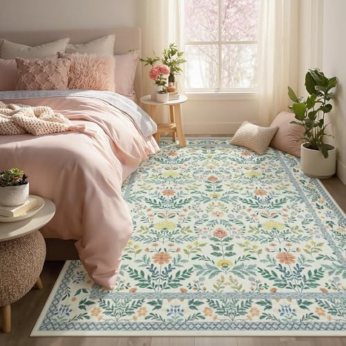 Joydeco Boho Floral 5x7 Rug for Living Room, Non Slip Indoor Carpet for Bedroom - Image 4