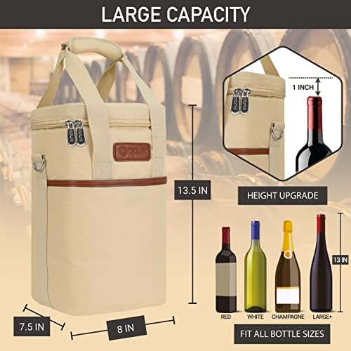 opux Insulated Wine Cooler Bag, Leakproof 4 Bottle Wine Tote Carrier - Image 3