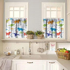 Dinosaur Kids Valance Curtains, Cartoon Colorful Dino Blackout Window Drapes - Image 2