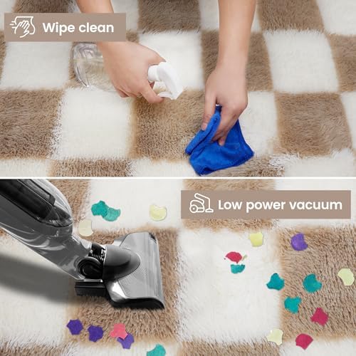 Super Soft Rug for Bedroom, 4x6 Ft Beige and White Area Rug Classic Checkered - Image 3