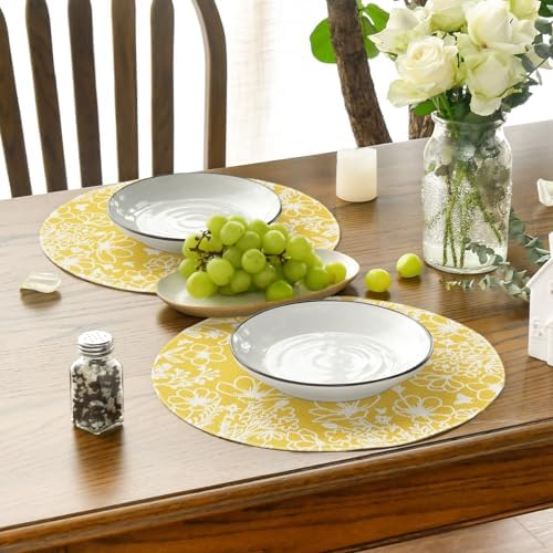 Artoid Mode Yellow Bloom Flowers Spring Round Placemats Set of 4, 14 Inch - Image 4
