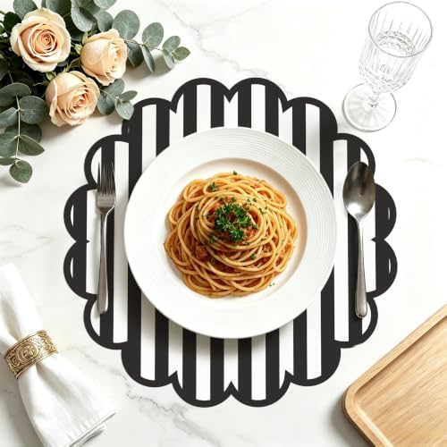 100 Pcs Black Striped Paper Placemats 13.5 Inch Disposable Round Placemat - Image 4