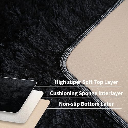 Black Fluffy Shag Runner Rug, Machine Washable Non Slip Plush Carpet - Image 5