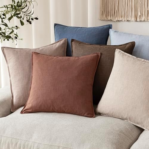 Foindtower Linen Solid Decorative Throw Pillow Covers 20x20 Inch Rust Red - Image 6