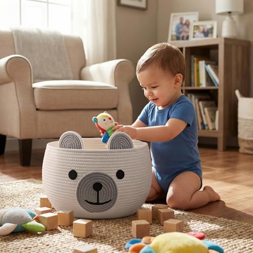 CherryNow Large Baby Basket for Gifts Empty, Cute Bear Design - Image 2