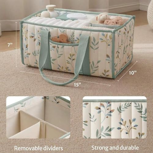 Quilted Fabric Storage Basket Floral Baby Diaper Caddy Quilted Basket - Image 5