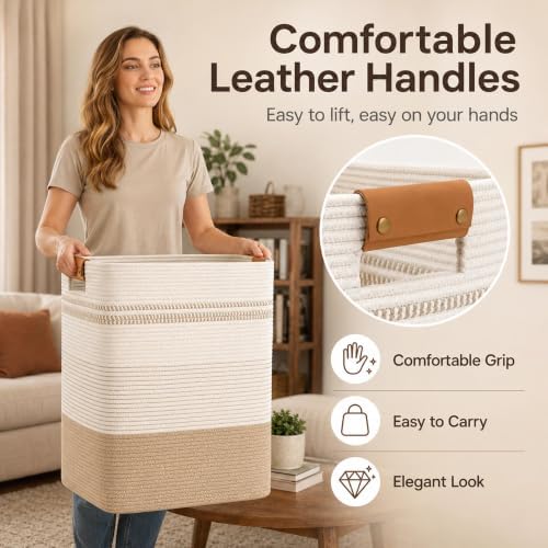 Laundry Hamper, Cotton Rope Laundry Basket - Image 2