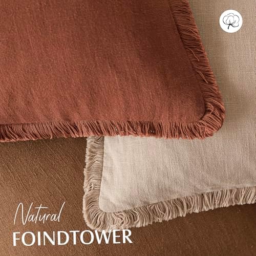 Foindtower Decorative Linen Fringe Throw Pillow Covers 24×24 Orange Brown - Image 4