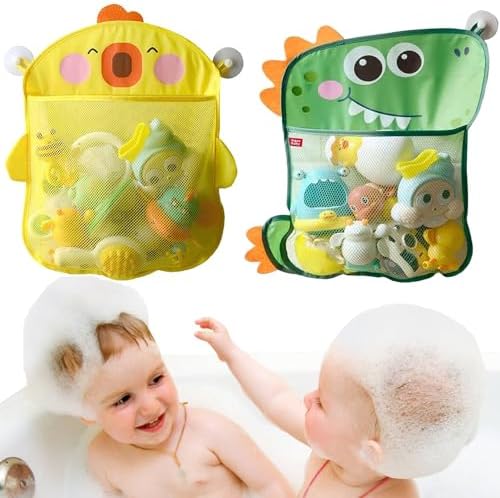 2 Pack Mesh Bath Toy Organizer, Anberky Cute Duck & Dinosaur Bath Toy Storage by Anberky