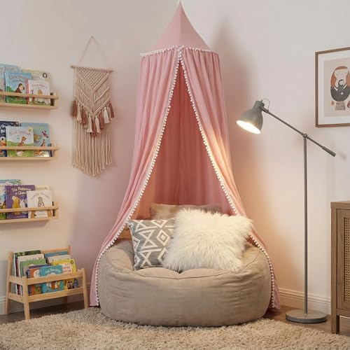 LOAOL Bed Canopy with Pom Pom Kids Reading Nook Hanging Tent - Image 5