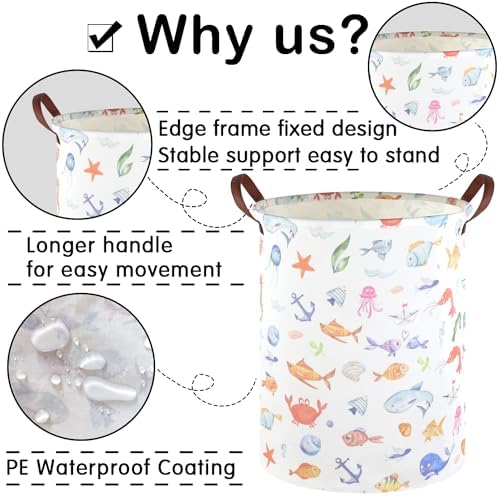 Marine animal kids waterproof foldable laundry basket, Fish Hamper, Nursery - Image 6