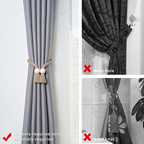 NICEEC 4 Pack Wooden Ball Magnetic Curtain Tiebacks Boho Home Decor Drape Tie - Image 2