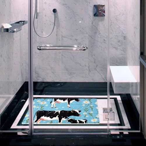 Bathtub Mat Non Slip 26.8x15.1In, Cow Daisies Bath Mat - Image 6