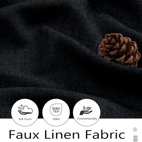 Black Valances for Windows, Light Filtering Faux Linen Textured Small Short - Image 2