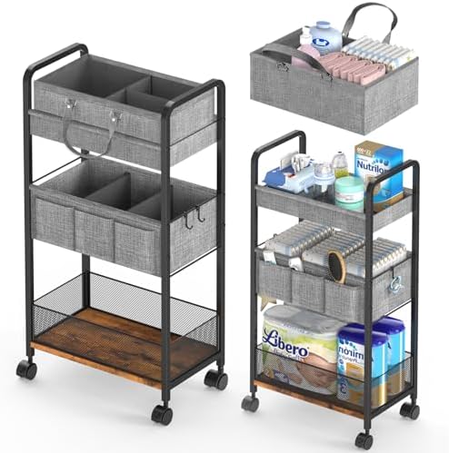 LIDTOP 2In1 Baby Diaper Caddy & 3-Tier Rolling Diaper Cart, Diaper Caddy by LIDTOP