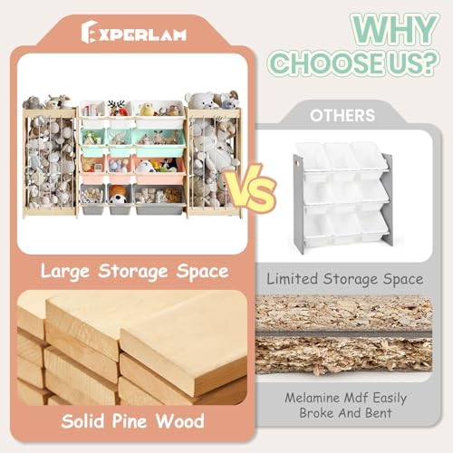 EXPERLAM Large Toy Storage Organizer, Wooden Stuffed Animal Storage & 12-Bins - Image 6