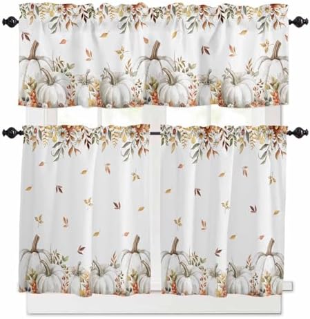 Vandarllin Fall Floral Leaves Kitchen Curtains and Valances Set, Thanksgiving by VandarllinHomeKitchenDecor