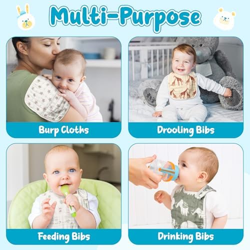 Zainpe 6Pcs Snap Muslin Cotton Baby Bibs Bear Fox Infants Drooling Bib Soft - Image 6