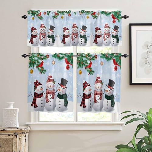 Christmas Kitchen Curtains and Valances Set, Snowman Cardinal Window Treatments - Image 3