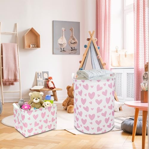 NTAOHAMPER 24L Children's Day Father Gifts Pink Heart Fabric Storage Basket - Image 4